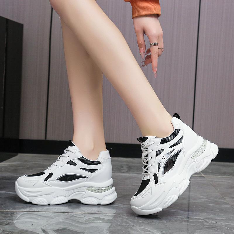 Inner heightening dad shoes women's feet small leisure 2025 summer thin versatile thick-soled sports mesh breathable little white shoes