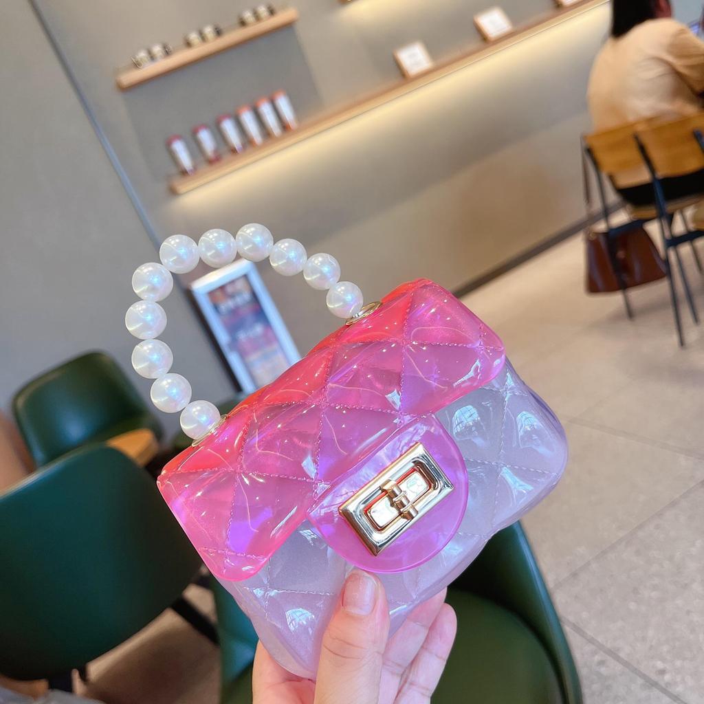 2025 Summer Transparent PVC Jelly Mini Pearl Crossbody Square Women's Bag