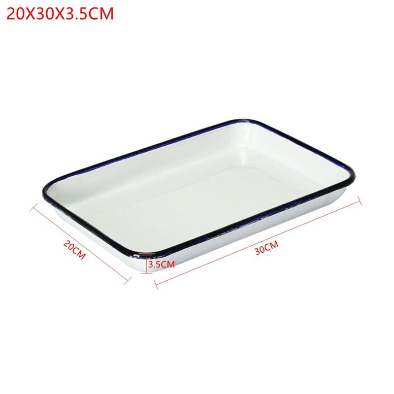 1PCS Handcrafted Vintage Tray White Enamel Home Cake Oven Baking Tray Square Retro Plates