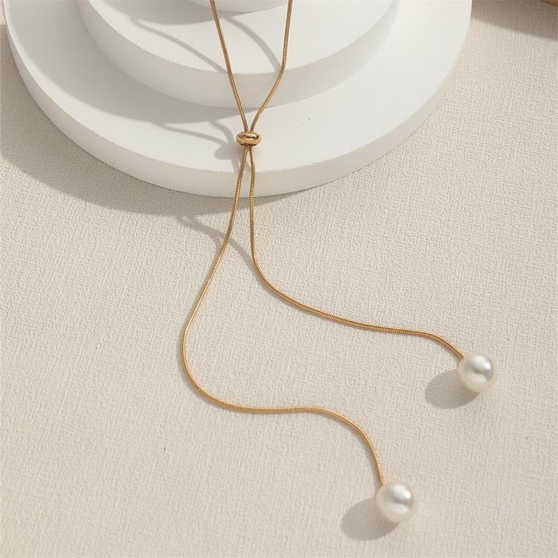 Fashion Simple Silver Pearl Necklace for Women Long Tassel Pull Design Clavicle Chains Necklace Party Jewelry Accessories