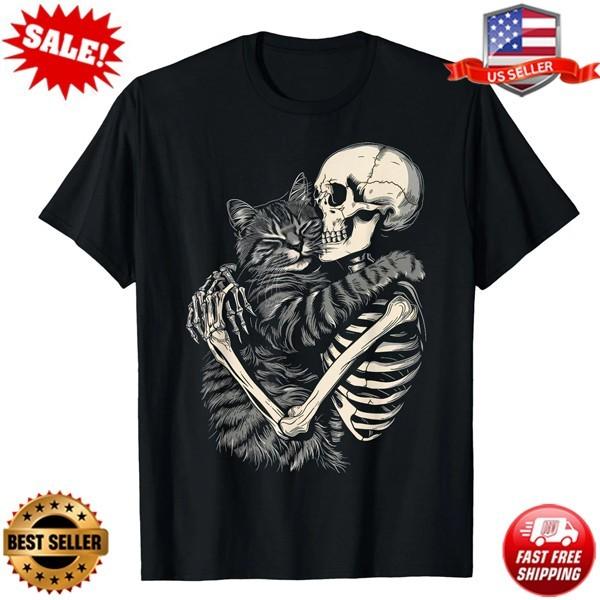 NEW! Skeleton Hugging Cat Funny Cat Lover Cat Mom s Day Gift T-shirts S-5XL S разноцветный