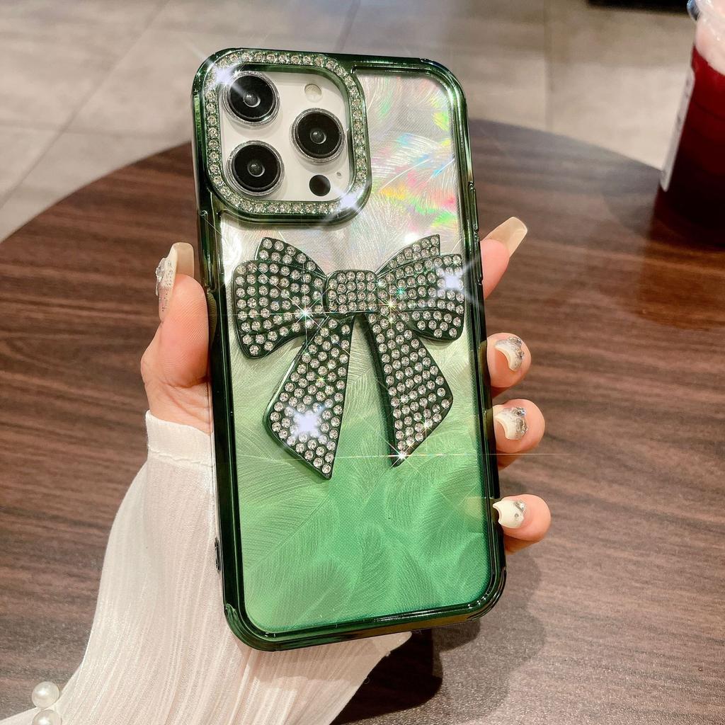 For IPhone 15 Electroplated Butterfly Crystal Diamond Phone Case for Apple 14 Gradient Feather 13 Luxury Protective Case for Women