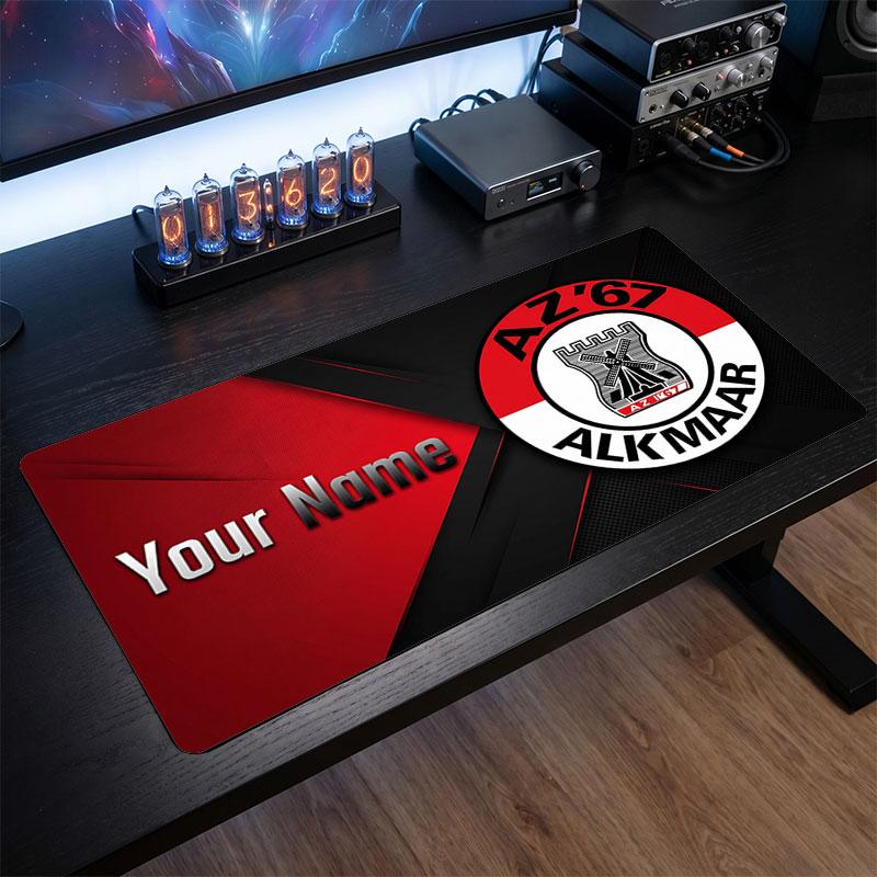 AZ Alkmaar Custom Large Mouse Pad, Personalized Name Text Print, Football Logo Non‑Slip Desk Mat Gaming Gift