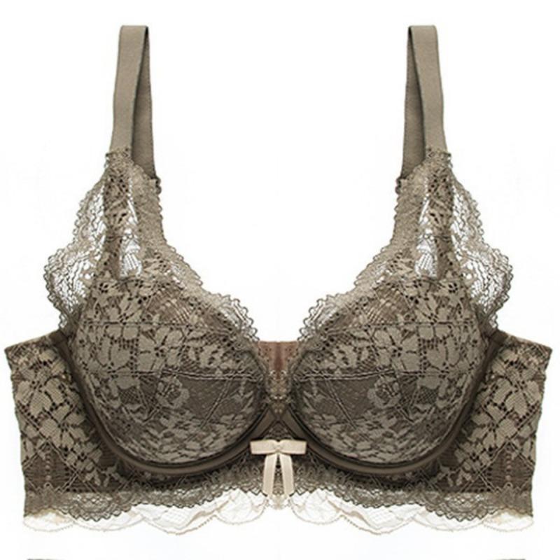 Dark Green Lace Underwire Bra with Small Bow Accent and Adjustable Straps S зелёный