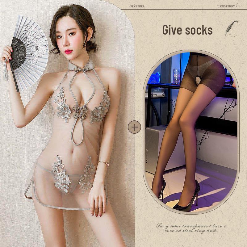 Elegant Lace Mesh Cheongsam Set: Sexy European & American Style with Classical Embroidery