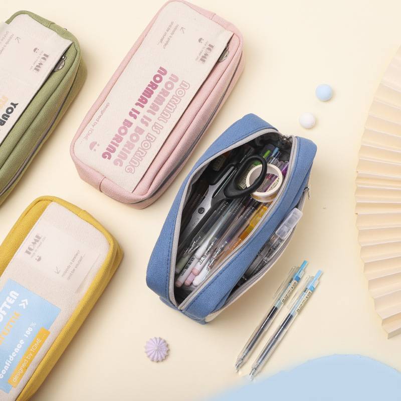 Student Double Layer Large Capacity Pencil Case With Canvas Material For Middle School And High School Students