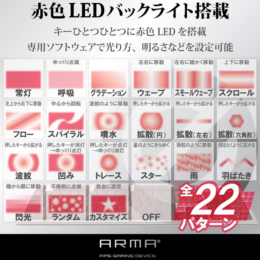 Elecom Gaming Keyboard Mechanical Unique Thin Design Full Size 50 Million Switch Durability Japanese Layout LED White [ARMA] TK-ARMA50WH