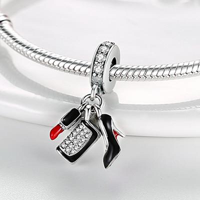 Charms Coppergirls' Lipstick High Heels Bags Pendants Fit Charms Plataoriginal Bracelet Beads Women Jewellery Making