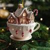 Christmas Tree Ornaments Cup House Shape Vintage Decorative Ornament Decor 2D Festive Acrylic Pendant for Hallway Bedroom