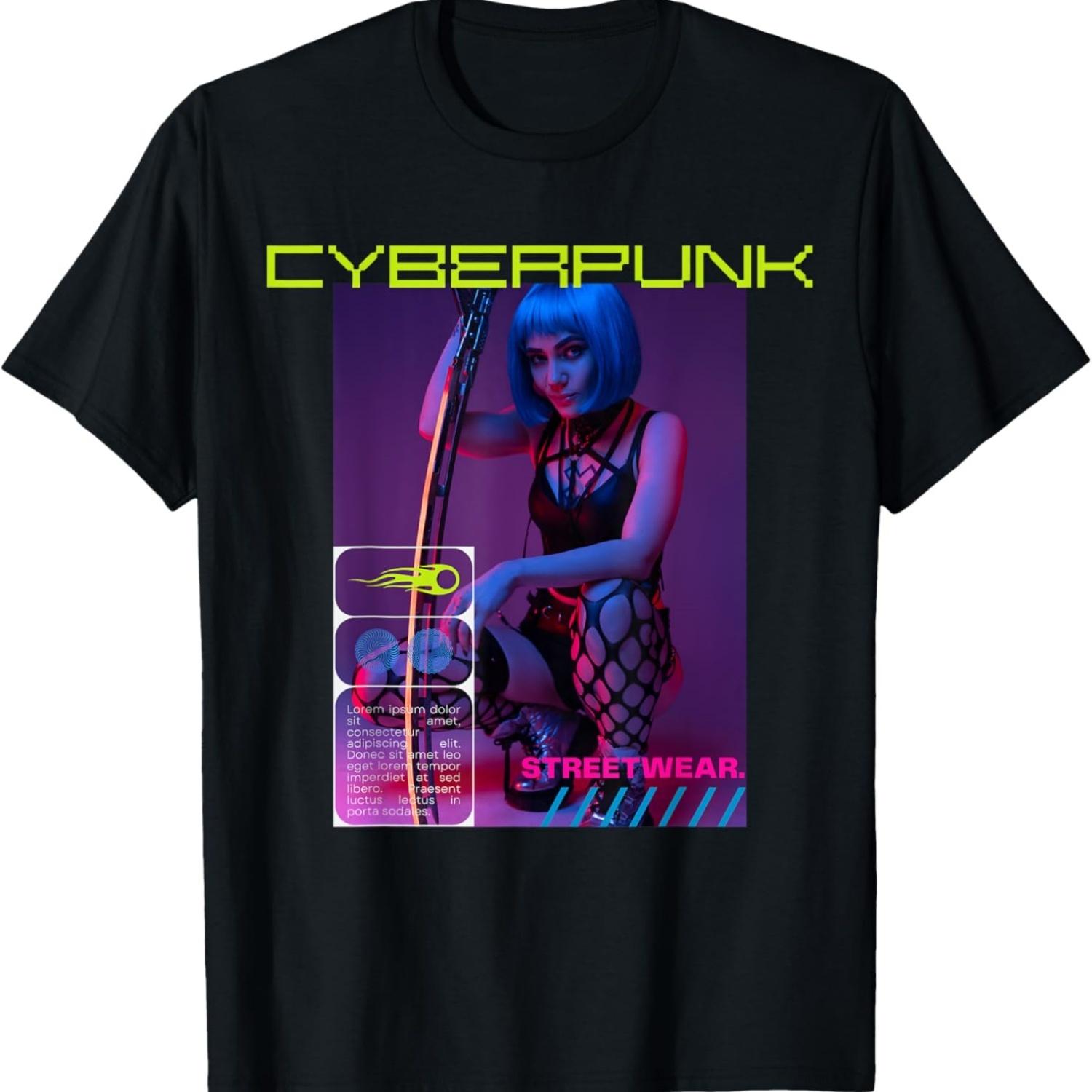 Cyberpunk Hot Girl Katana Sword Futuristic Aesthetic Edgy T-Shirt S