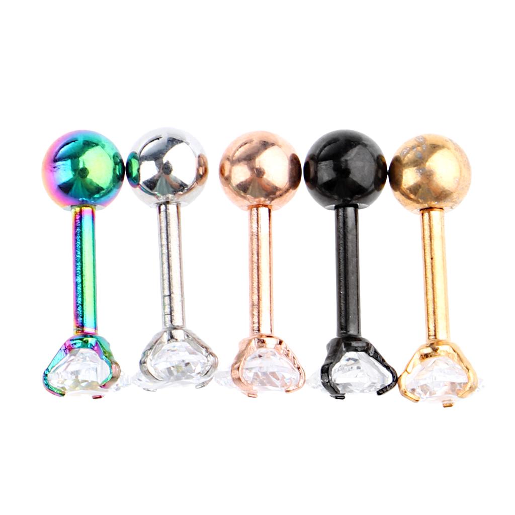 5pcs Stainless Steel Clear Crystal Labret Lip Ear 16g Piercing 5 Colors - Round Heart