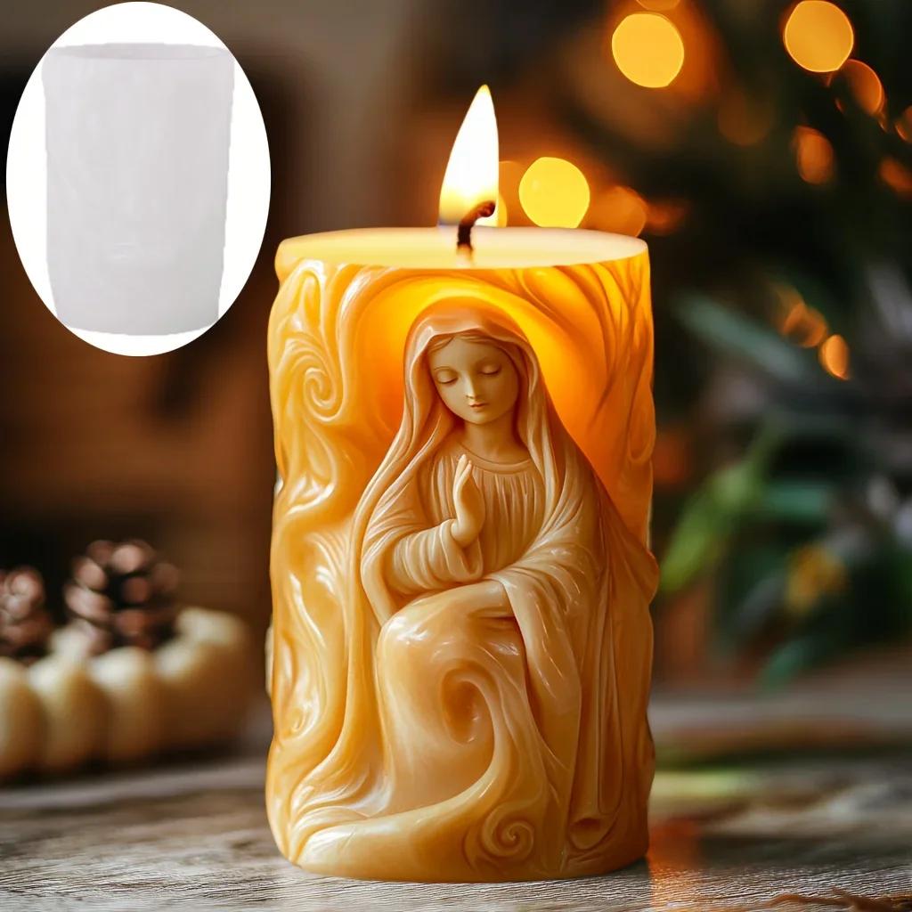 3D Jesus Relief Cylinder Candle Silicone Mold Easter Jesus Relief Resin Gypsum Mold Home Decoration Prayer Jesus Crafts Mold