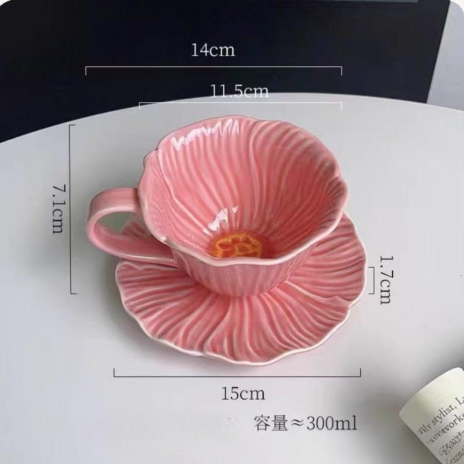 French  Flower ceramic coffee cup, plate, latte latte, afternoon flower tea cup, gift mugs coffee cups cutlery set 201-300ml