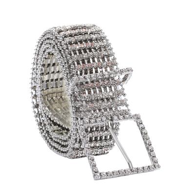 European New Fashion and Fully-Jewelled Belt Women's Simple Elegant 10 Gang Drill Rhinestone Waist Chain with Diamond