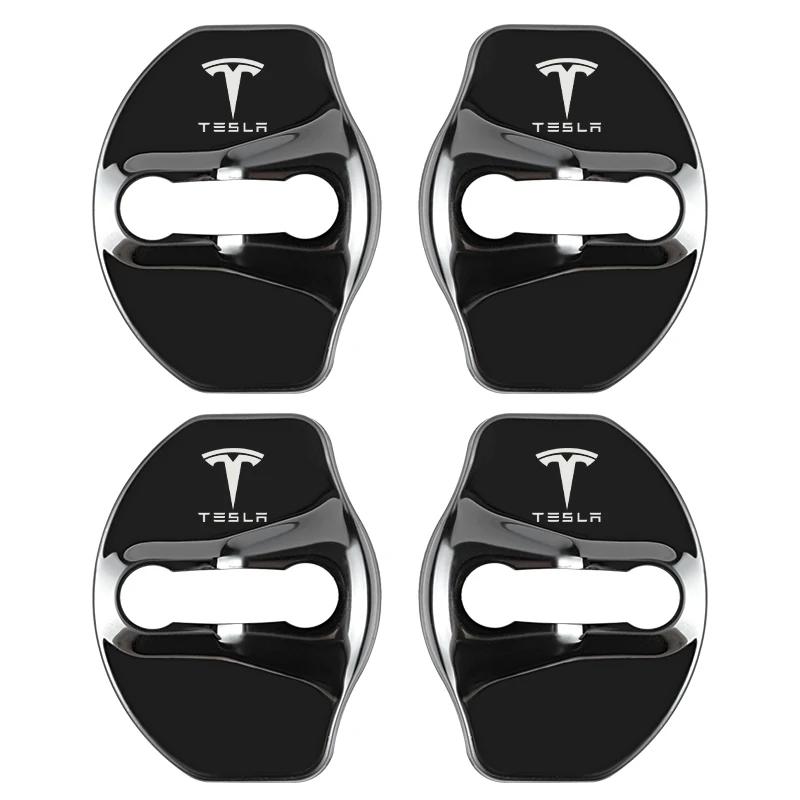 Car Sticker 2025 Hot 4 PCS/Set Fashion Stainless Steel Car Covers Door Lock Protecting Cover For Tesla model 3 model X Y Auto Ac