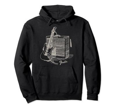 Fender Guitar Resting On Amplifier Retro Outline Image Hoodie