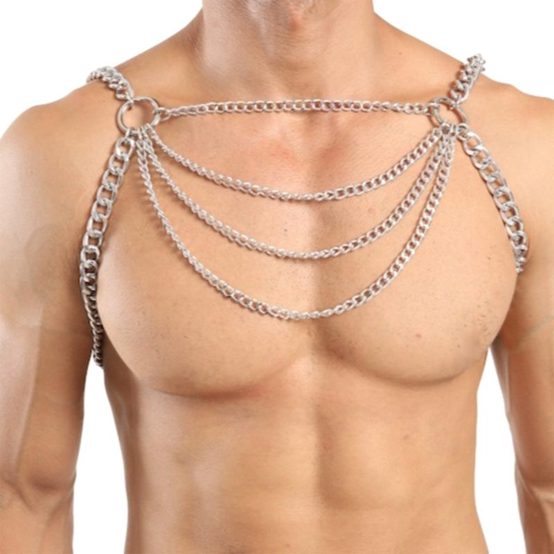 Catena Corpo Uomo, Catena Corpo Punk Sexy Imbracatura Petto Catene Clubwear Catena Petto Argentata Accessori Costume Clubwear