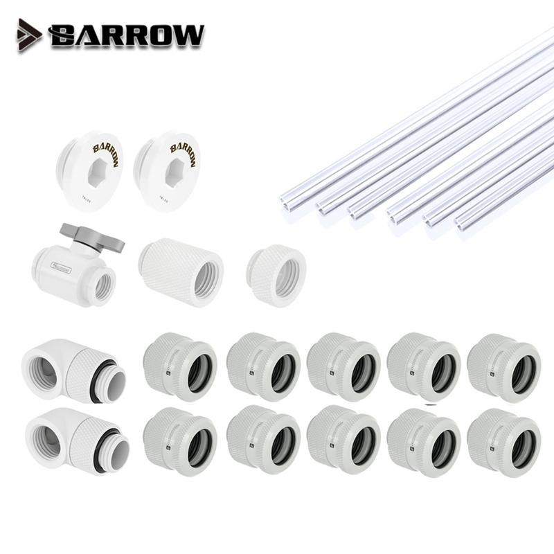 Barrow OD12/14/16mm Hard Tube Fitting Kit Brass Metal Connector G1/4'' Adapters Compression + 90 Degree Fitting + Water Plug