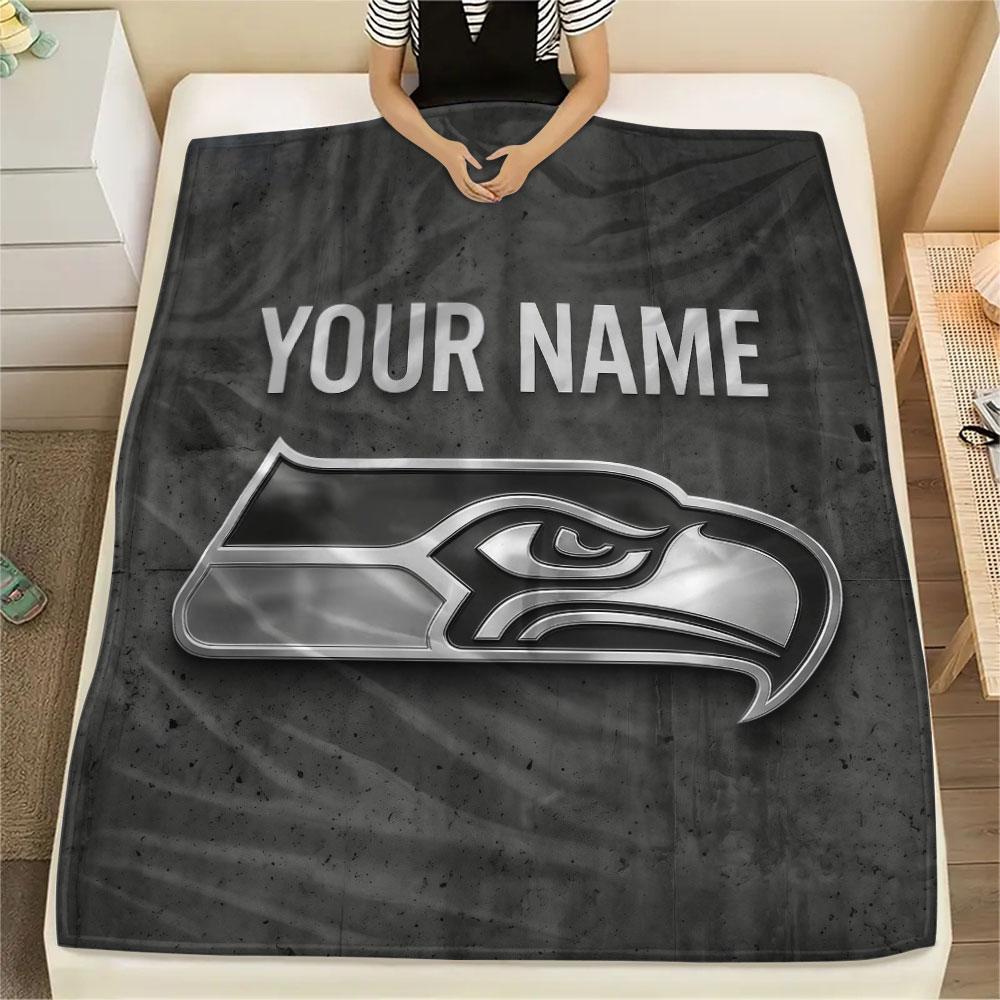 Custom Name,Seattle Seahawks Printed Flannel Blanket, Soft Throw for Bedroom Sofa, Washable, Christmas Present, Great Gift.