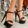 Women's Platform High Heel Sandals Rhinestone Crystal Open Toe Ankle Strap Sandals Stiletto Heel Party Shoes Sandalias Mujer