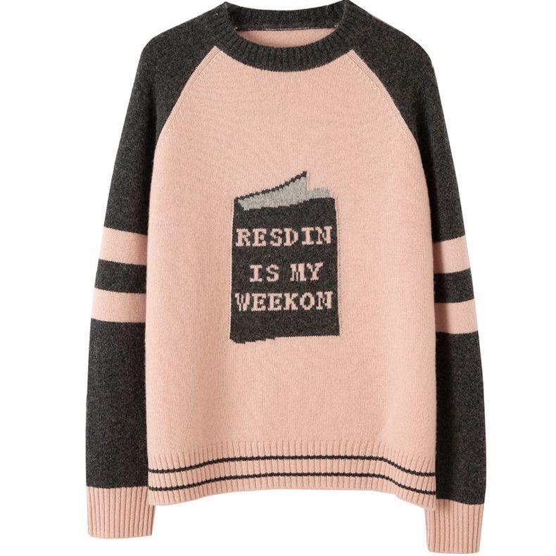 Autumn Winter Women Vintage Contrast Color Patchwork Thick Knitted Sweater Casual O Neck Long Sleeve Loose Pullover Tops Jumper