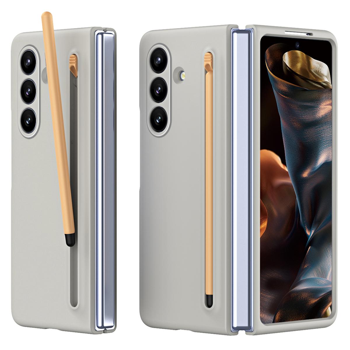 

For Samsung Galaxy Z Fold7 5G Phone Case with Tempered Glass Film Hard PC Back Cover with Stylus Light Grey