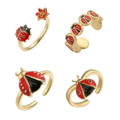 Six Dot Ladybugs Jewelry Adjustable Ring Size Vibrant Hand Painted Enamel Decoration Lightweight Copper Fashion Ring
