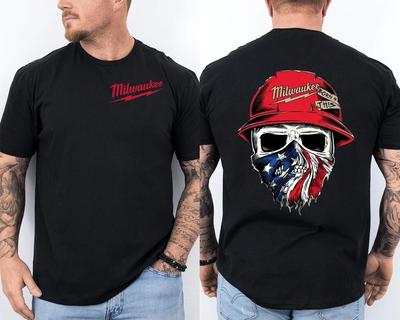 Футболка унісекс Milwaukee Tool Roughneck Череп Прапор Америки Спереду та Ззаду
