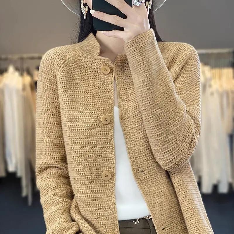 Sweaters Coat Cardigan for Women Autumn Winter Solid Color Loose Long Sleeve Knit Sweaters Coat