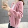 Casaco Cardigan Feminino Curto Solto Primavera Outono Cor Sólida Lã Sintética de Vison Tricotado Botão Suéter