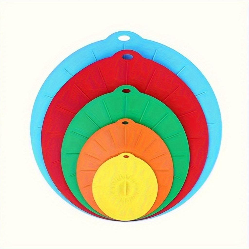 5pcs Silicone Lid Set - Reusable Microwave Safe Covers for Bowls, Cups, Plates, Pots.