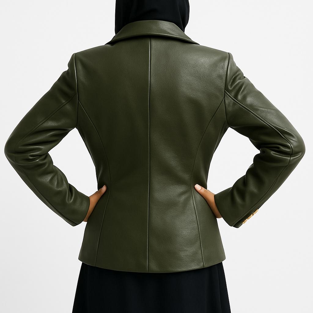 NOORA Nowa Damska Marynarka Blazer ze Skóry Jagnięcej Stylowy Guzik