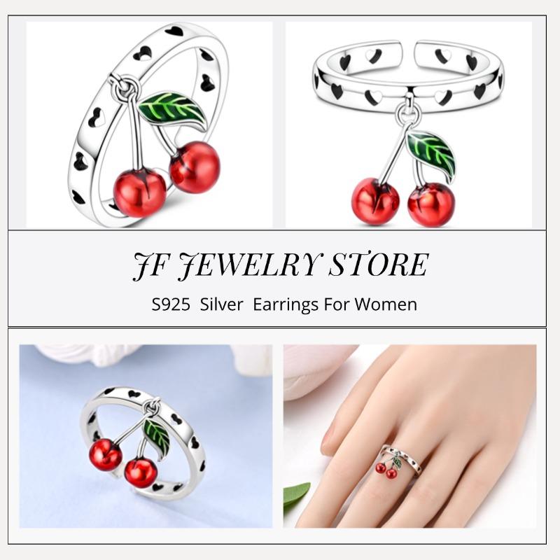 Free Size Ring For Women S925 Silver Original Blue Eyes Dragon Bee Shell Cherry Adjustable Rings Clover Chain Open Ring Jewelry