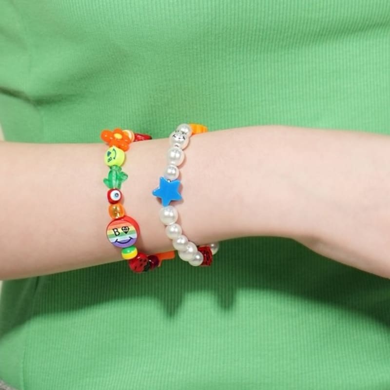 BONBEAU Farbiger Pop Motiv Lächeln Perle Armband Farbiger Acryl Motiv Lächeln Perlenkugel Armband