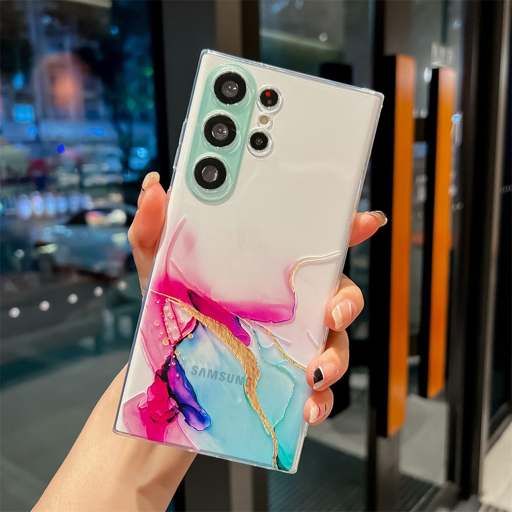 Aquarellmaleri Marmordeksel for Samsung S24U S23 Ultra S22 S21 Plus A55 5G A54 A34 A23 A52 A72 A33 A12 Gjennomsiktig Mykt Silikondeksel