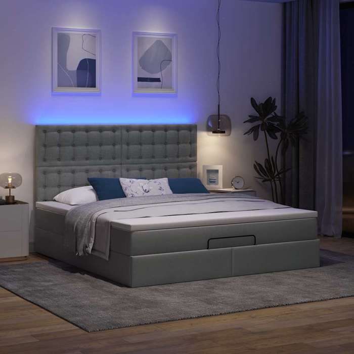 VidaXL Ottoman Bed Frame with Mattress Dark Grey 180x200 Cm Fabric, Bed Frame, Upholstered Bed Frame, Bed Frame 3314191