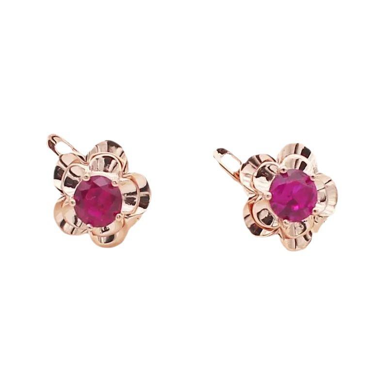 Purple Gold Inlaid Redstone Plated Rose Gold Flower Earrings Simple Luxury Temperament Design Ear Buckle