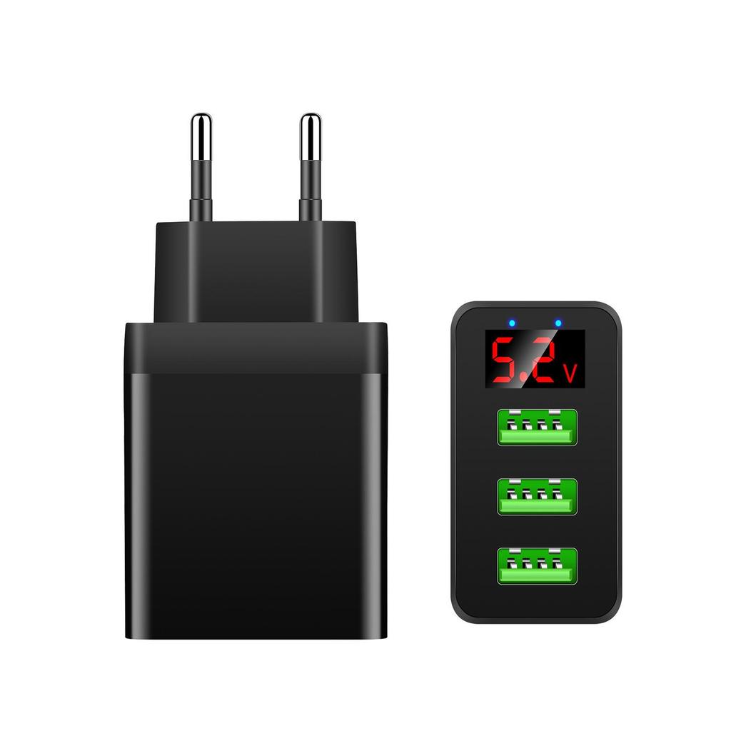 3-Port USB Display Screen Wall Charger, 5V/3A US Standard, Multi-Functional Travel Phone Plug