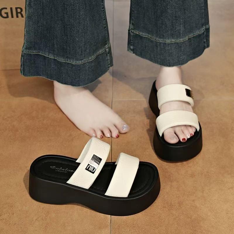 High-end New Going Out Slope Heel Slippers with Skirts Are Beautiful, Thick Bottom Heightening Cool Slippers Women's Summer Wear