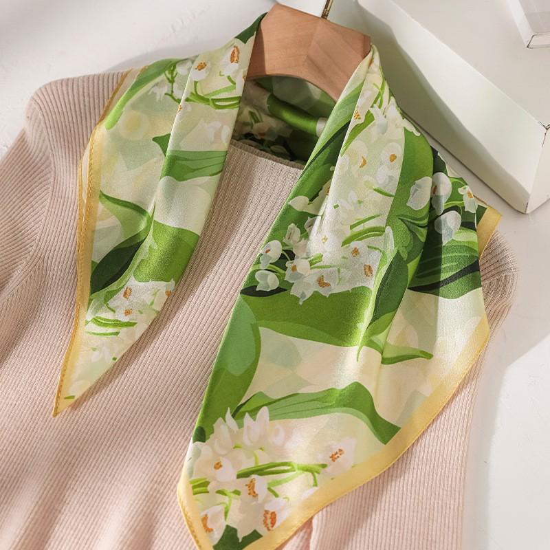 100% Pure Silk Printed Square Scarf Women Lightweight Neck Wrap Floral Design