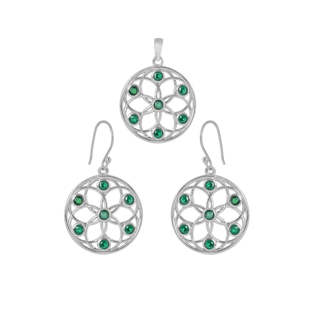 Green Zircon Pendant Earring Set, 925 Sterling Silver Handmade Jewelry, Silver Women Jewelry, Gift For Her An0446-384