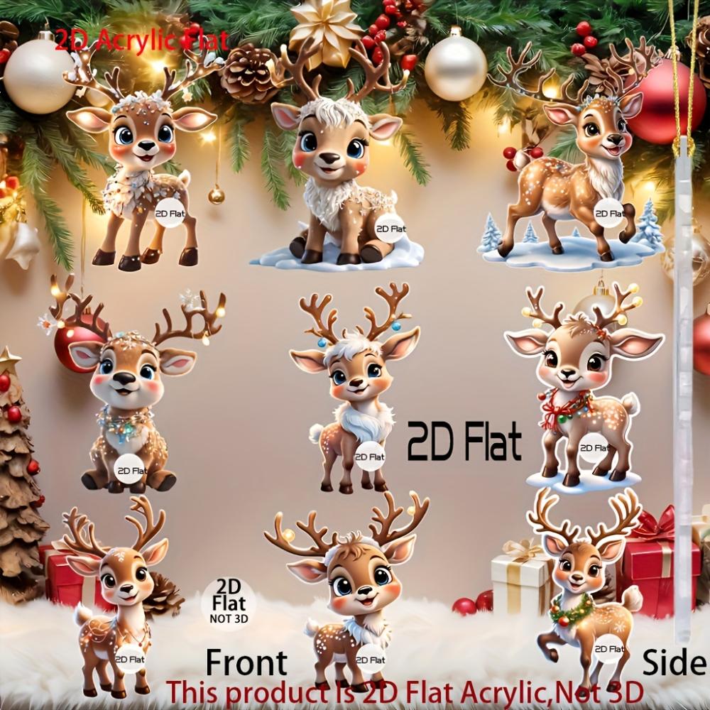 Cute Elk Baby with Christmas Lights Acrylic 2D Flat Pendant Christmas Tree Decoration  Pendant Car Rearview Mirror Pendant Holiday Decoration Pendant
