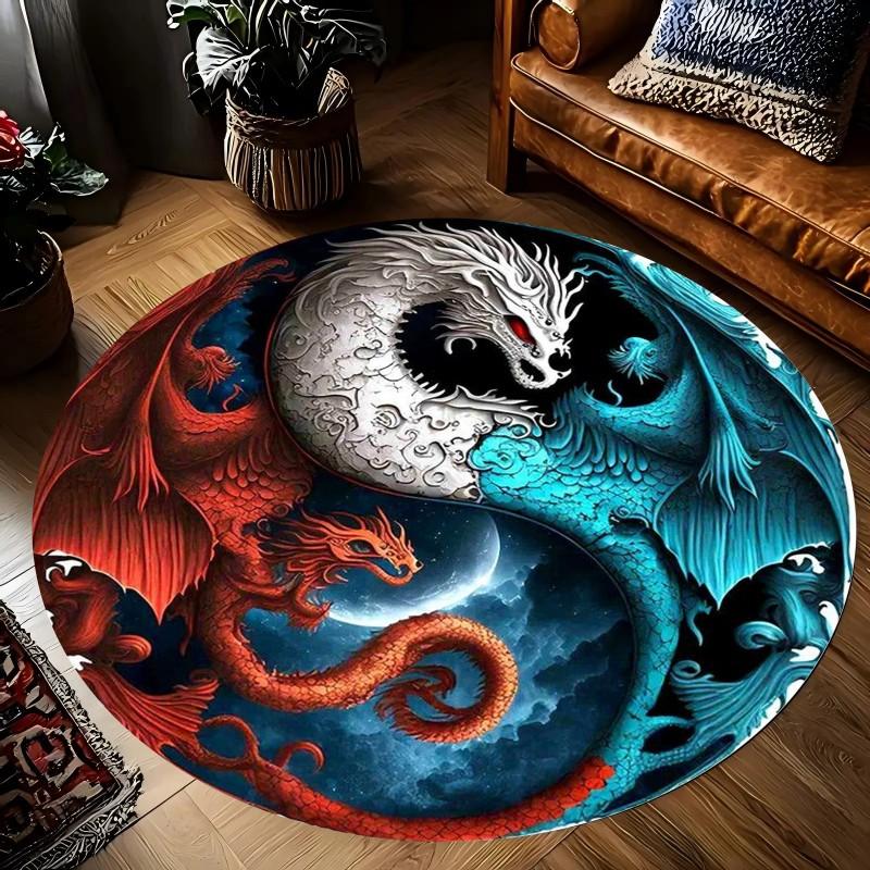 

Yin Yang Dragon Printed Round Carpets for Home Living Room Rug Bedroom Decor Rug Non Slip Washable Flannel Floor Mat 40X40CM