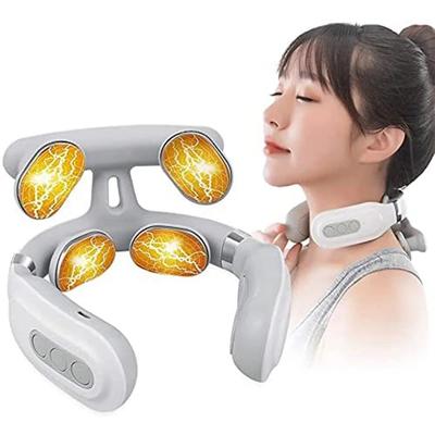 4 Köpfe Nackenmassagegerät Schulter Nackenmassagegerät Multifunktionales elektrisches Heißkompressen-Puls-Nackenschutz-Wiederaufladbare Massage