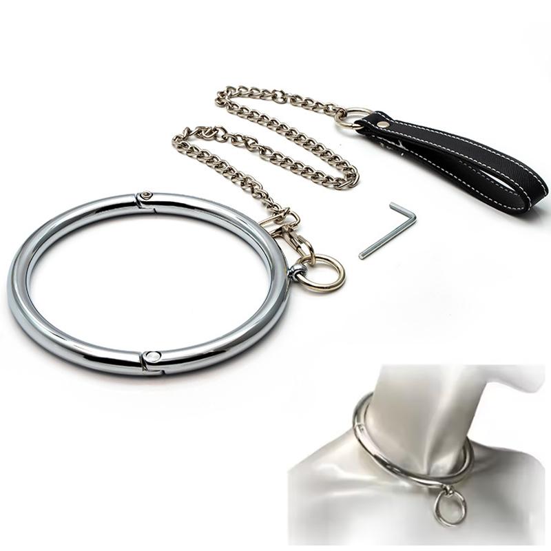 New Metal Male Female Lockable Neck Collar Hex Wrench Restraint Bondage Locking Choker O-Rings Chain SM Couple Game Adult Toys18