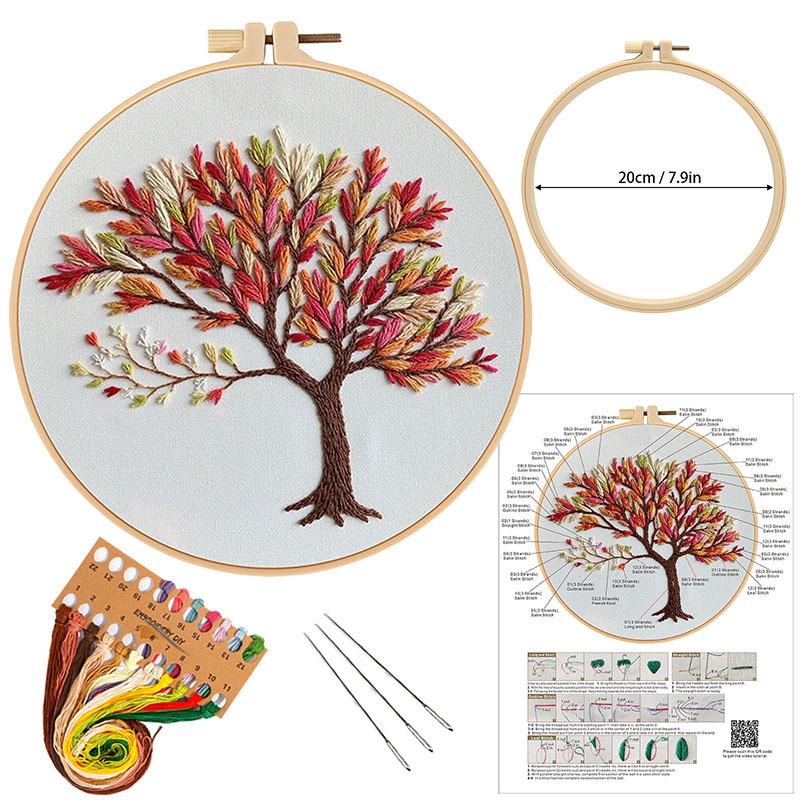 New Handmade Embroidery Diy Material Package, Colored Trees, Three Trees, Fabric Needle And Thread Set.