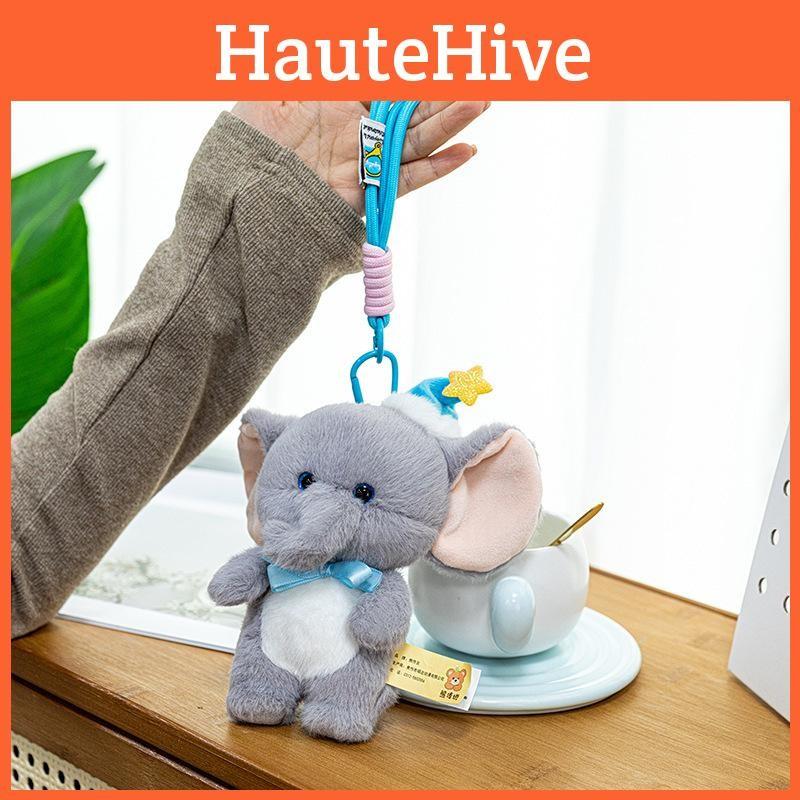 Sleeping Hat Cute Bow Cartoon Elephant Plush Toy Pendant For Bag Decoration