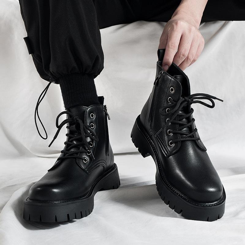 Chef Men's Shoes Spring Anti Slip Waterproof Kitchen High Top Leather Boots Black Casual Leather Shoes Spring Sports Martin Trendy Shoes