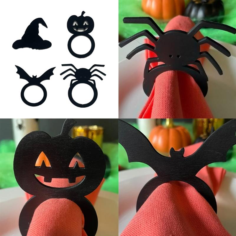 Unique Halloween Pumpkin/Bat/Spiders Shape Napkin Holder Witch Hat Napkin Rings Decorative Napkin Rings for Halloween