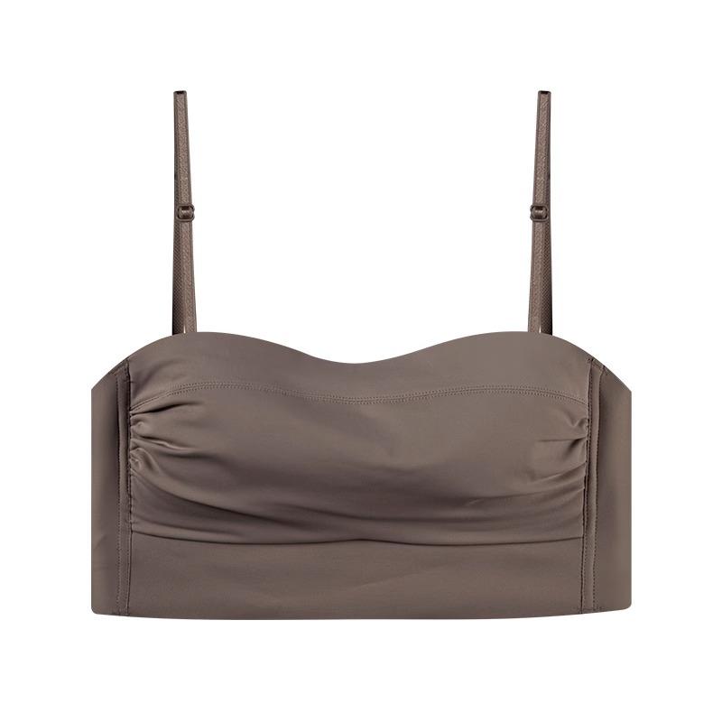 

Beautiful back underwear women s small breasts gather to show large breasts tube top sexy thin shoulder straps U-shaped open vest type seamless bra XL （85A/85B/85C) темно-коричневого кольору